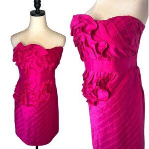 Anthropologie 10 Stretch SILK Sculptural Dress Fit & Flare Strapless Hot Pink